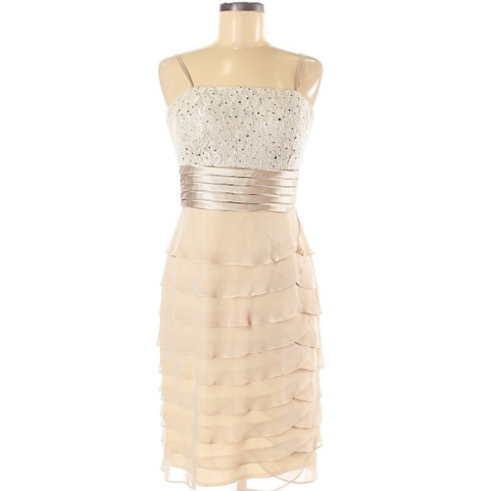 Jessica Howard cream sequined and ruffled dress
